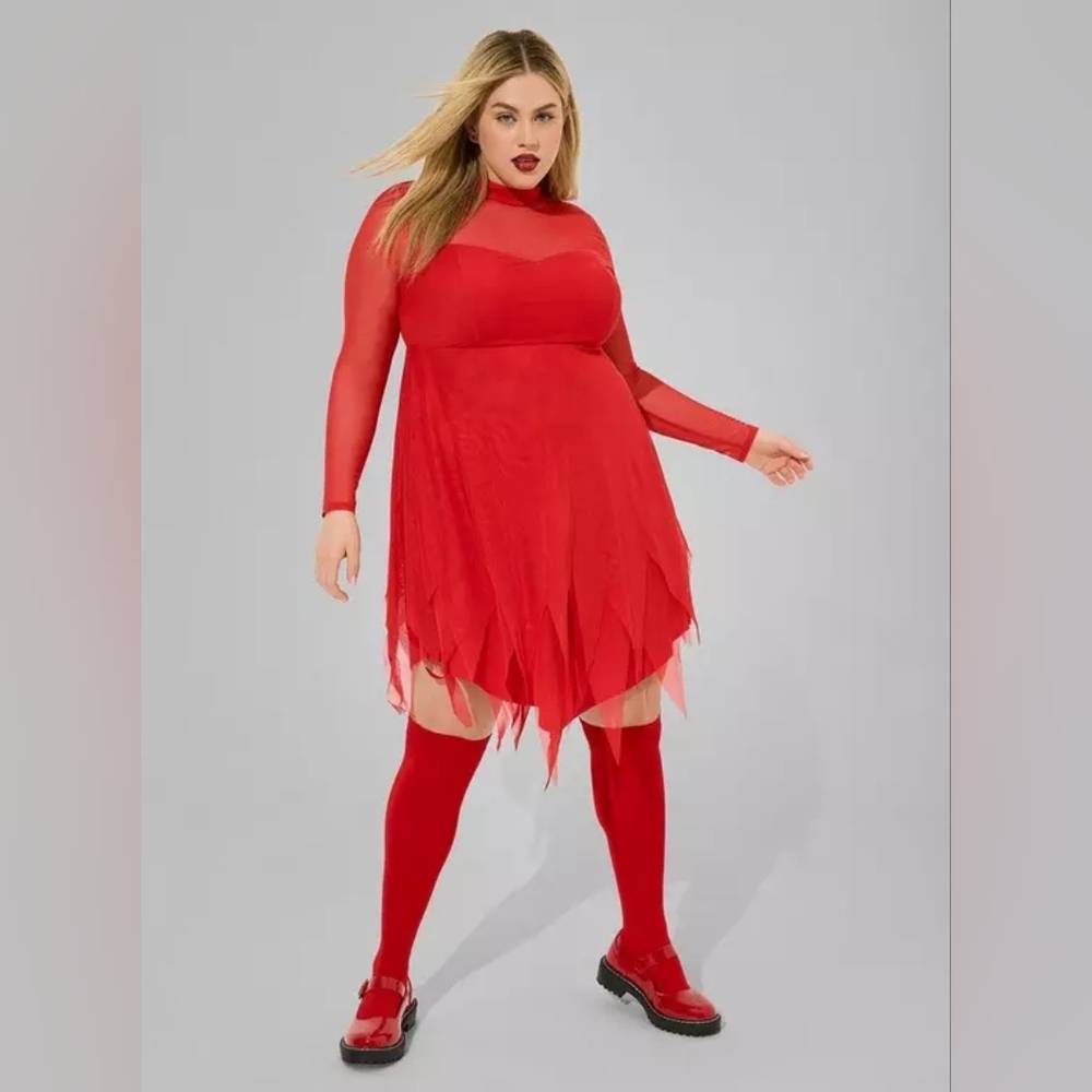 Torrid Halloween Mesh Long Sleeve High Neck Red Dress 3X 22 24 NWT